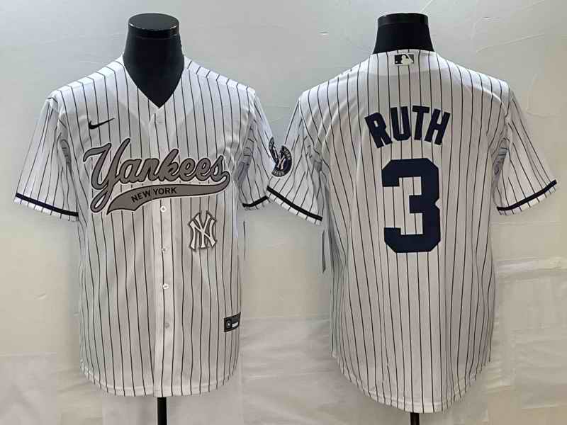 Men's New York Yankees #3 Babe Ruth White With Patch Cool Base Stitched Baseball Jersey