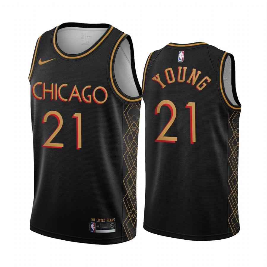 Men's Chicago Bulls #21 Thaddeus Young 2020 Black City Edition Stitched NBA Jersey