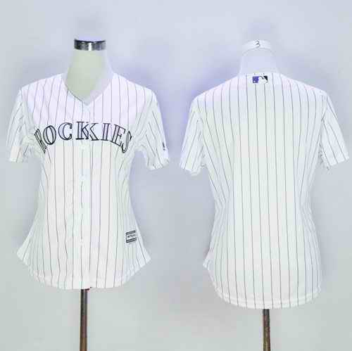 Rockies Blank White Strip Women's Home Stitched MLB Jersey