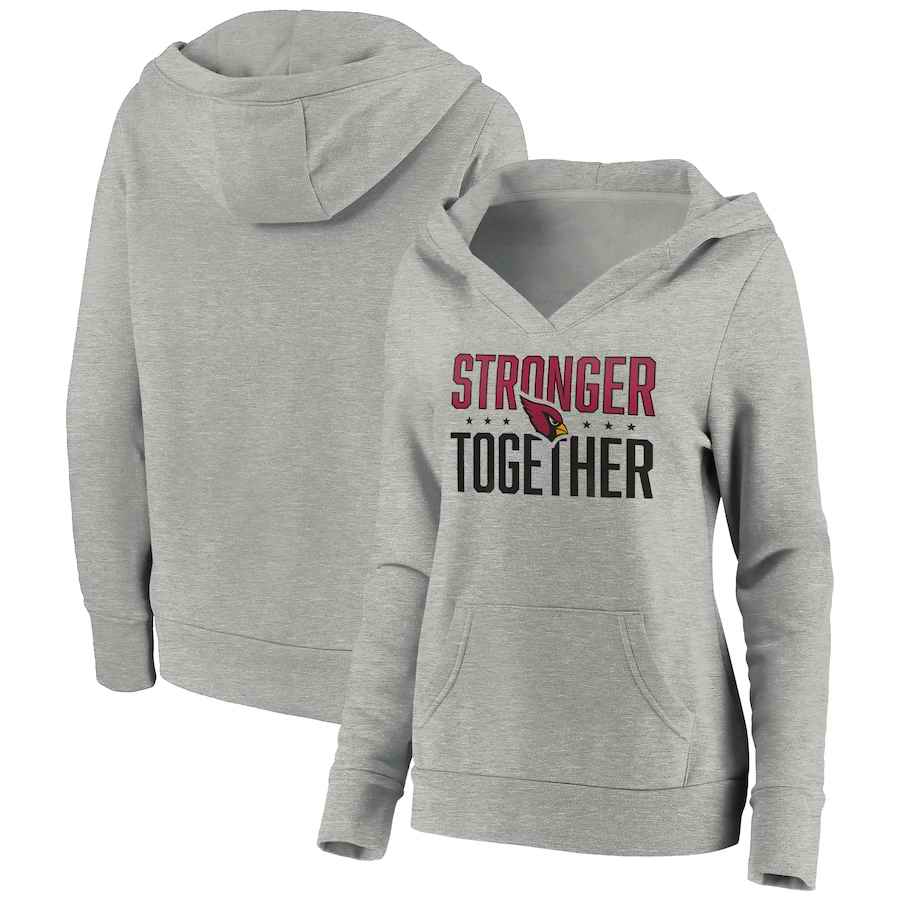 Women's Arizona Cardinals Heather Gray Stronger Together Crossover Neck Pullover Hoodie(Run Small)