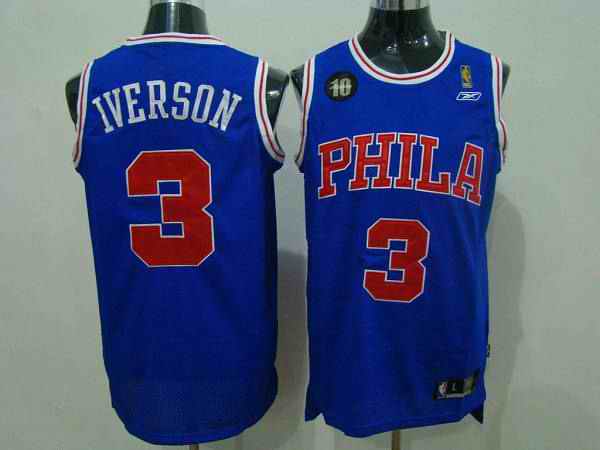 76ers #3 Allen Iverson Blue Reebok 10TH Throwback Stitched NBA Jersey