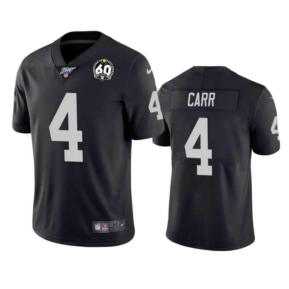 Men's Oakland Raiders #4 Derek Carr Black 100th Season With 60 Patch Vapor Limited Stitched NFL Jersey