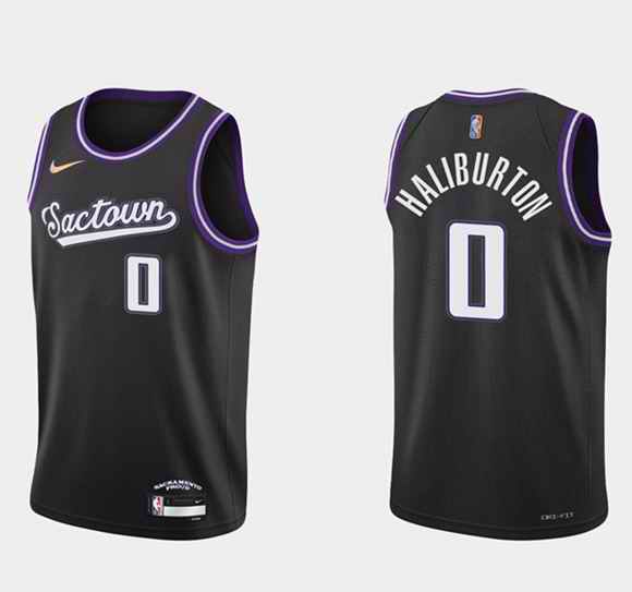 Men's Sacramento Kings #0 Tyrese Haliburton 2021/22 Black 75th Anniversary City Edition Stitched Basketball Jersey