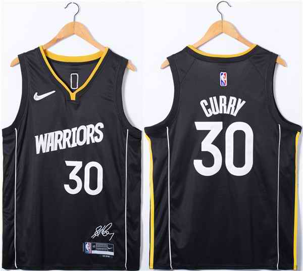 Men's Golden State Warriors #30 Stephen Curry Black 75th Anniversary  Stitched Jersey
