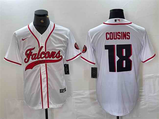Men's Atlanta Falcons #18 Kirk Cousins White With Patch Cool Base Stitched Baseball Jersey