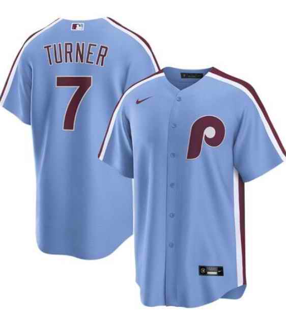 Men's Philadelphia Phillies #7 Trea Turner Blue Cool Base Stitched Jersey