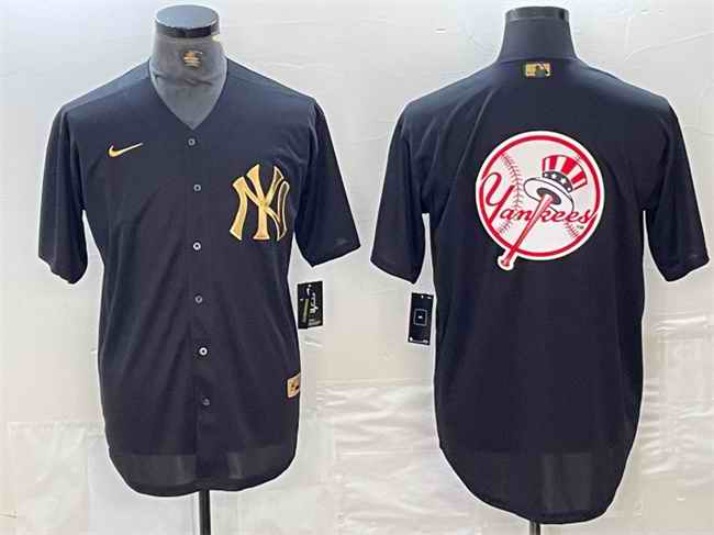 Men's New York Yankees Black Team Big Logo Cool Base Stitched Baseball Jersey