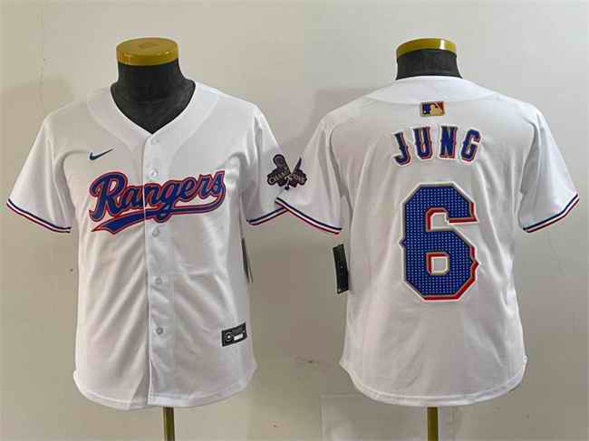 Youth Texas Rangers #6 Josh Jung White Gold Stitched Baseball Jersey