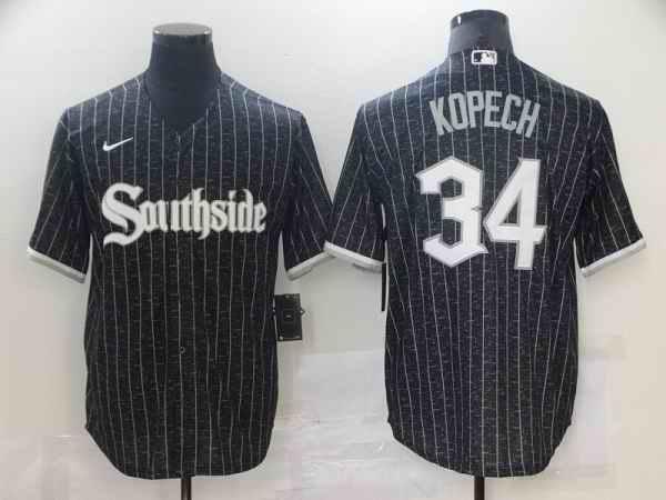 Men's Chicago White Sox #34 Michael Kopech Black 2021 City Connect Cool Base Stitched Jersey