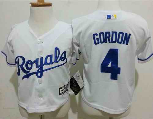Toddler Royals #4 Alex Gordon White Cool Base Stitched MLB Jersey