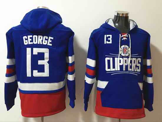 Men's Los Angeles Clippers #13 Paul George Blue Lace-Up Pullover Hoodie