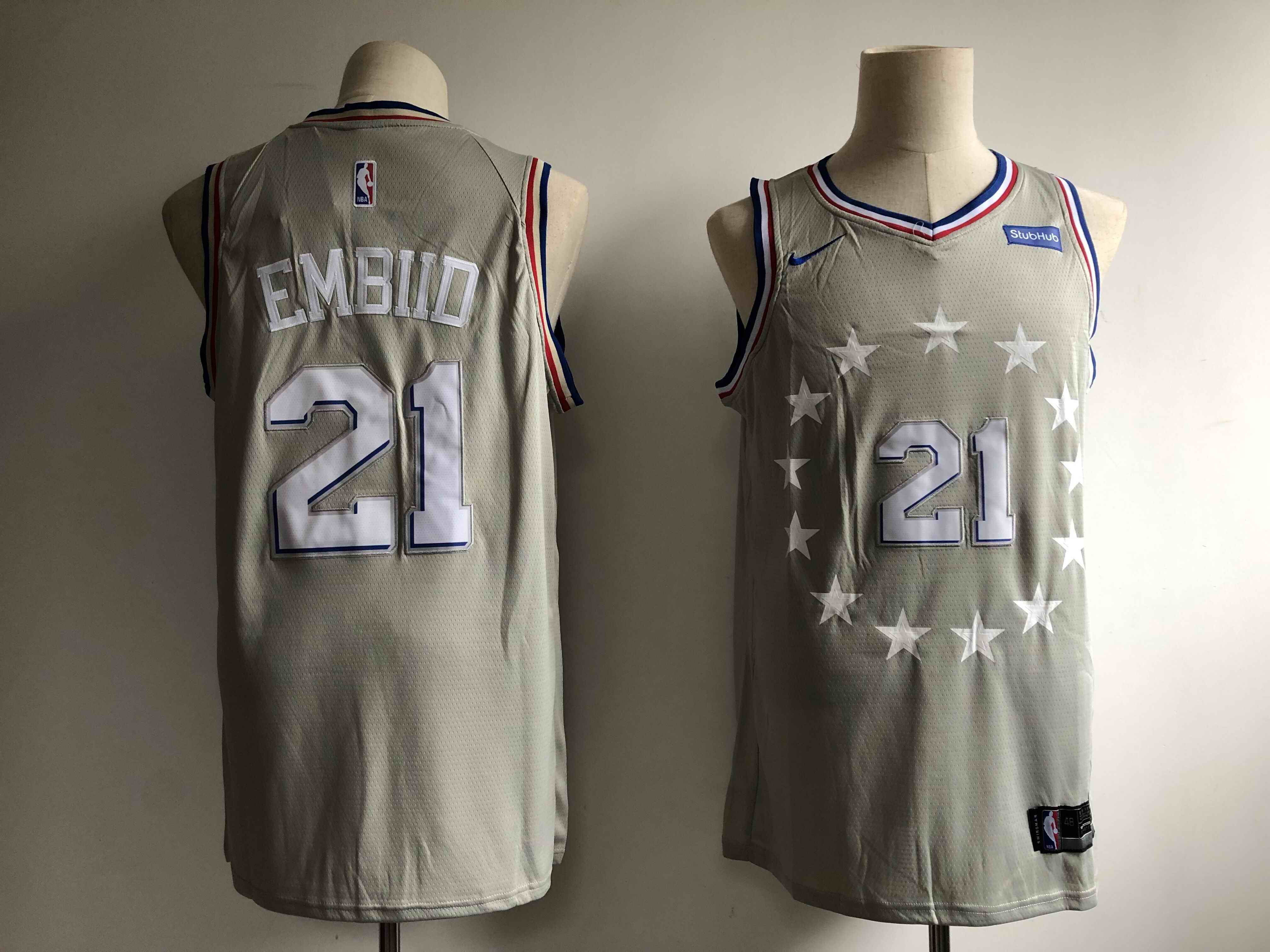 Men's Philadelphia 76ers #21 Joel Embiid Gray 2018/19 City Edition Swingman Stitched NBA Jersey