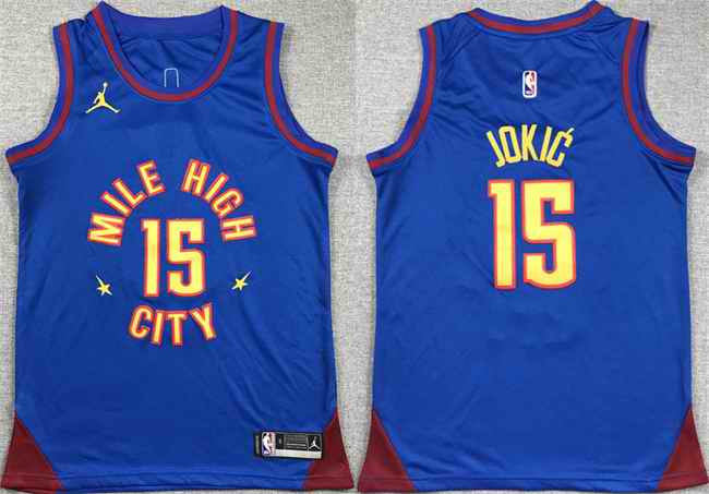 Youth Denver Nuggets #15 Nikola Jokic Blue Stitched Basketball Jersey