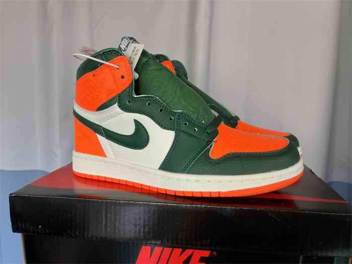 Women's Running Weapon Air Jordan 1 Green/White/Orange Shoes 0422