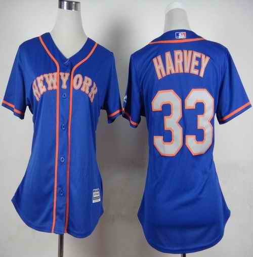 Mets #33 Matt Harvey Blue(Grey NO.) Alternate Road Women's Stitched MLB Jersey