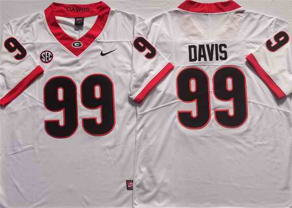 Men's Georgia Bulldogs #99 DAVIS White College Football Stitched Jersey
