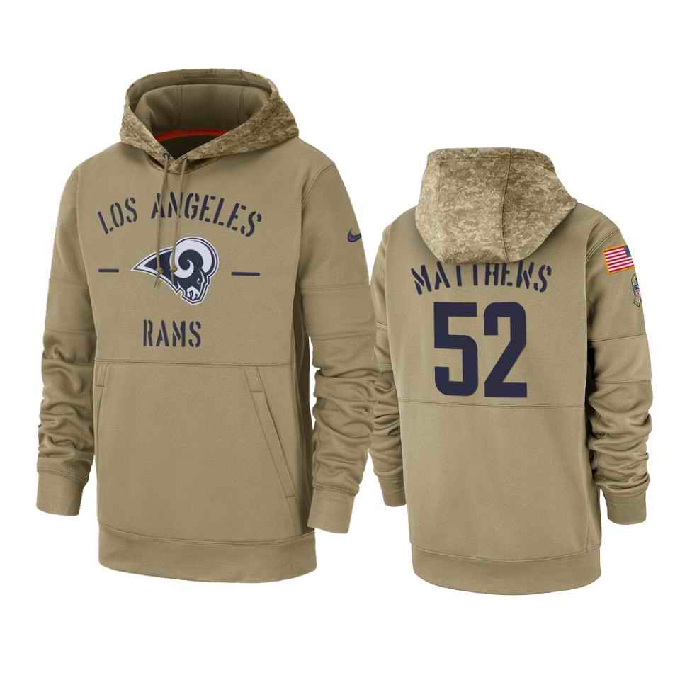 Men's Los Angeles Rams #52 Clay Matthews Tan 2019 Salute to Service Sideline Therma Pullover Hoodie