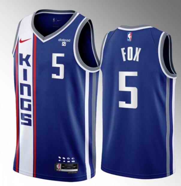 Youth Sacramento Kings #5 De'Aaron Fox Blue 2023-24 City Edition Stitched Basketball Jersey