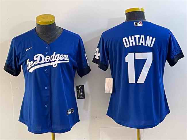 Women's Los Angeles Dodgers #17 Shohei Ohtani Blue City Connect Stitched Jersey(Run Small)