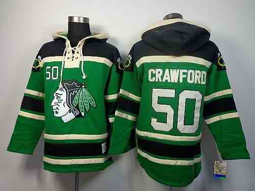 Blackhawks #50 Corey Crawford Green St. Patrick's Day McNary Lace Hoodie Stitched NHL Jersey