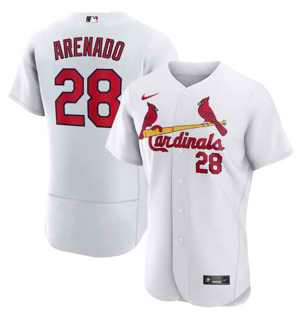Men's St. Louis Cardinals #28 Nolan Arenado White Flex Base Stitched Jersey