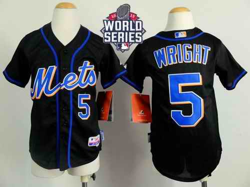 Mets #5 David Wright Black Cool Base W/2015 World Series Patch Stitched Youth MLB Jersey
