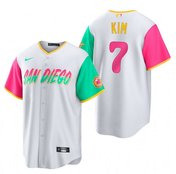Men's San Diego Padres #7 Ha Seong Kim 2022 White City Connect Cool Base Stitched Jersey