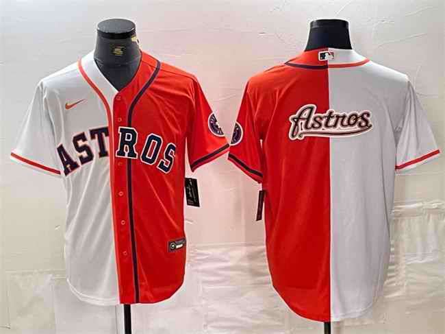 Men's Houston Astros White/Orange Split Team Big Logo With Patch Cool Base Stitched Baseball Jersey