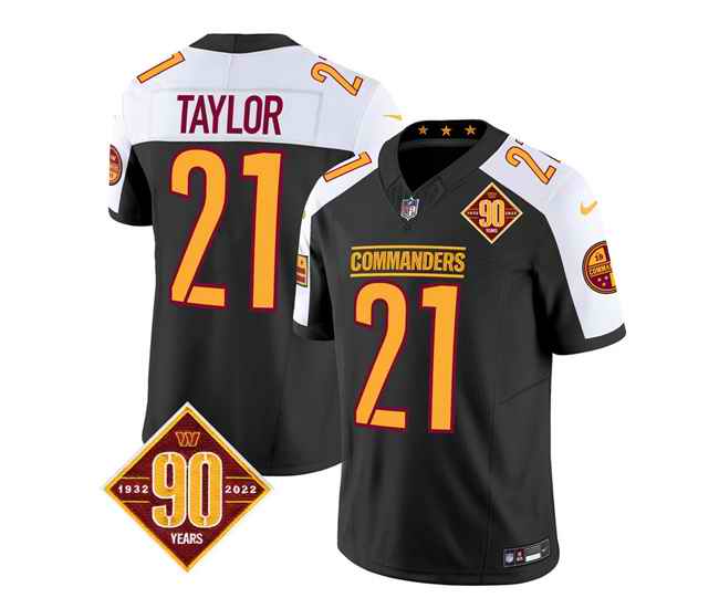 Men's Washington Commanders #21 Sean Taylor Black/White 2023 F.U.S.E. 90th Anniversary Vapor Limited Stitched Football Jersey