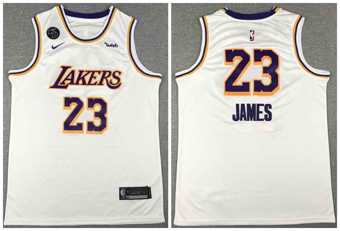 Men's Los Angeles Lakers #23 LeBron James White With KB Patch Stitched Jersey
