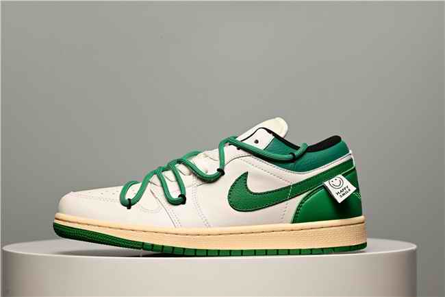 Women's Running Weapon Air Jordan 1 Low White/Green Shoes 0388