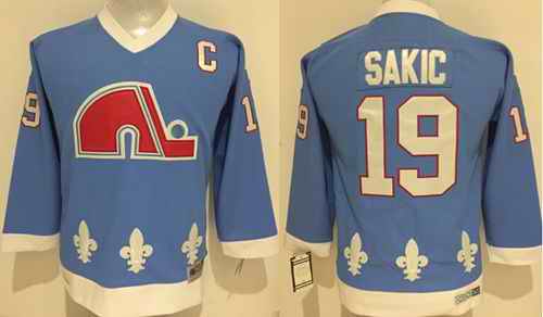 Nordiques #19 Joe Sakic Light Blue Stitched Youth NHL Jersey