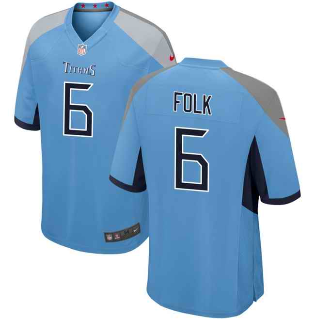 Men's Tennessee Titans #6 Nick Folk Light Blue Stitched Game Football Jersey
