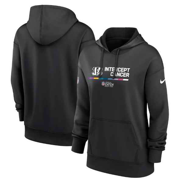 Women's Cincinnati Bengals 2022 Black NFL Crucial Catch Therma Performance Pullover Hoodie(Run Small)