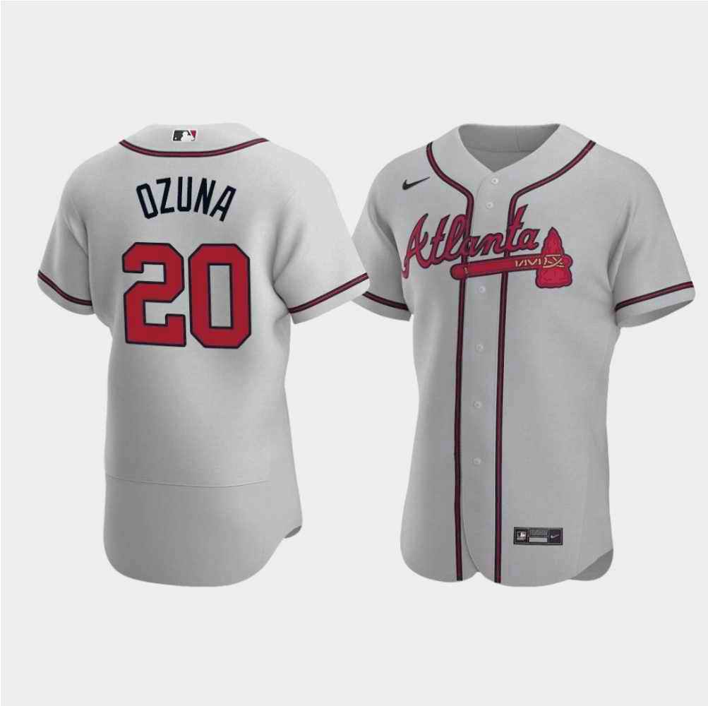 Men's Atlanta Braves #20 Marcell Ozuna Grey Flex Base Stitched Jersey