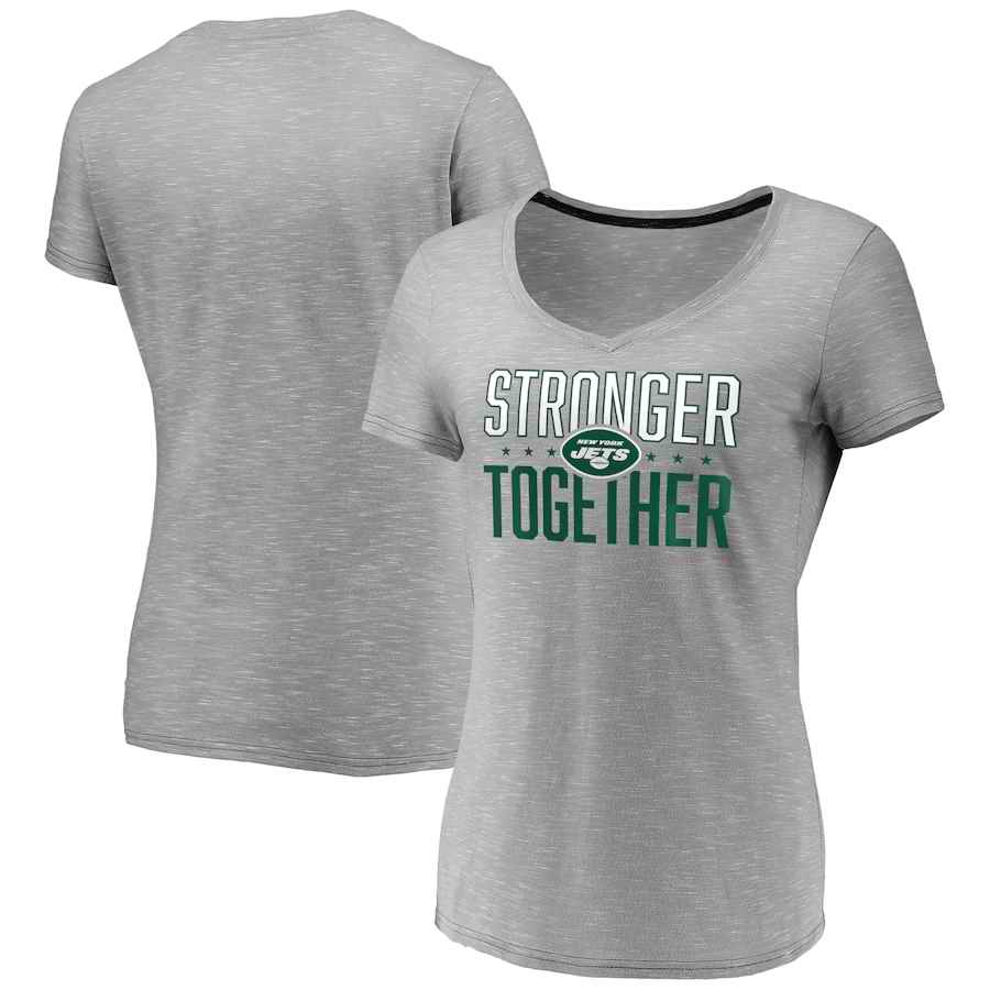 Women's New York Jets Gray Stronger Together Space Dye V-Neck T-Shirt(Run Small)