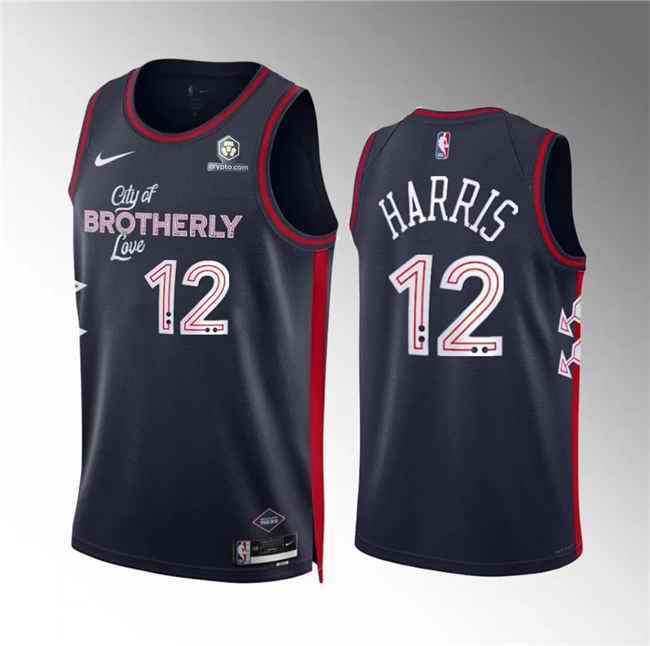 Men's Philadelphia 76ers #12 Tobias Harris Navy 2023/24 City Edition Stitched Jersey