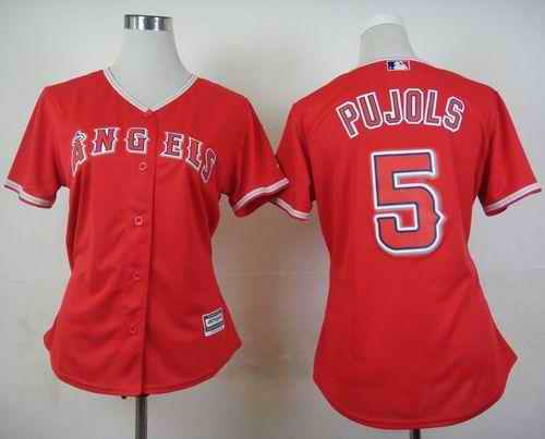 Angels #5 Albert Pujols Red Alternate Women's Stitched MLB Jersey