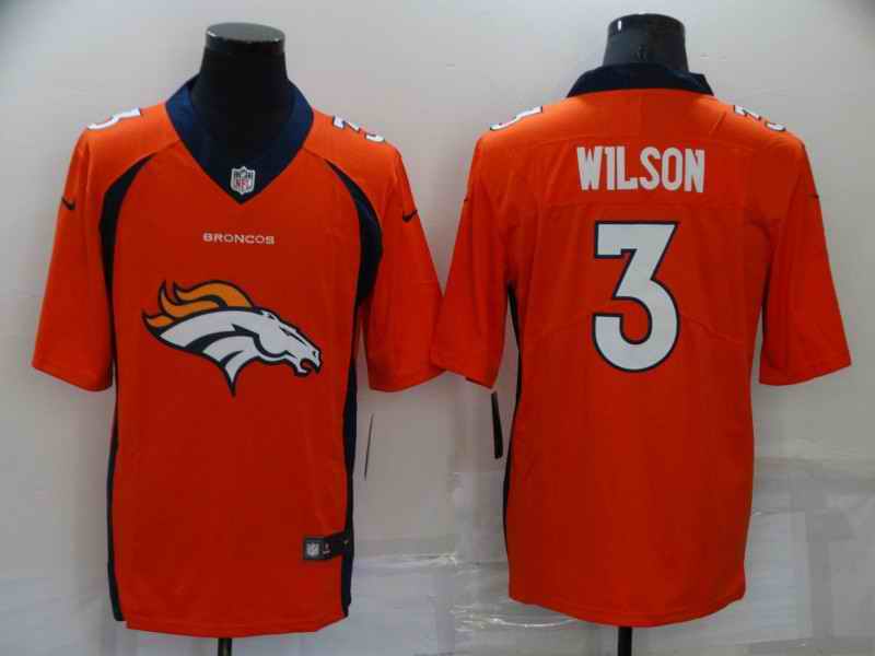 Men's Denver Broncos #3 Russell Wilson Orange Team Big Logo Limited Stitched Jersey