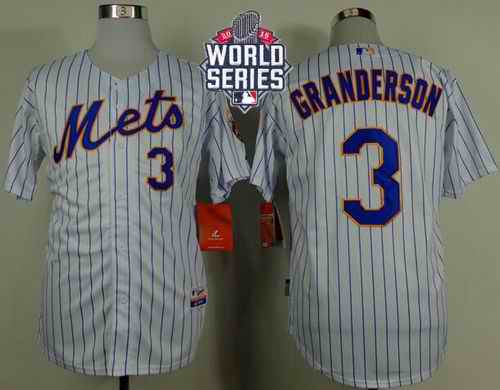 Mets #3 Curtis Granderson White(Blue Strip) Home Cool Base W/2015 World Series Patch Stitched MLB Jersey