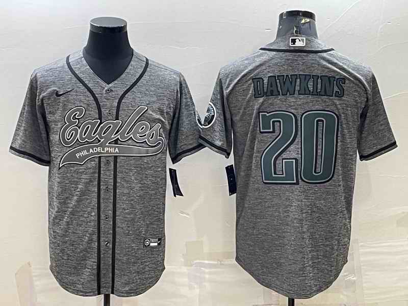 Men's Philadelphia Eagles #20 Brian Dawkins Grey With Patch Cool Base Stitched Baseball Jersey