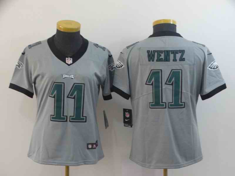 Women's Philadelphia Eagles #11 Carson Wentz Silver Inverted Legend Stitched NFL Jersey