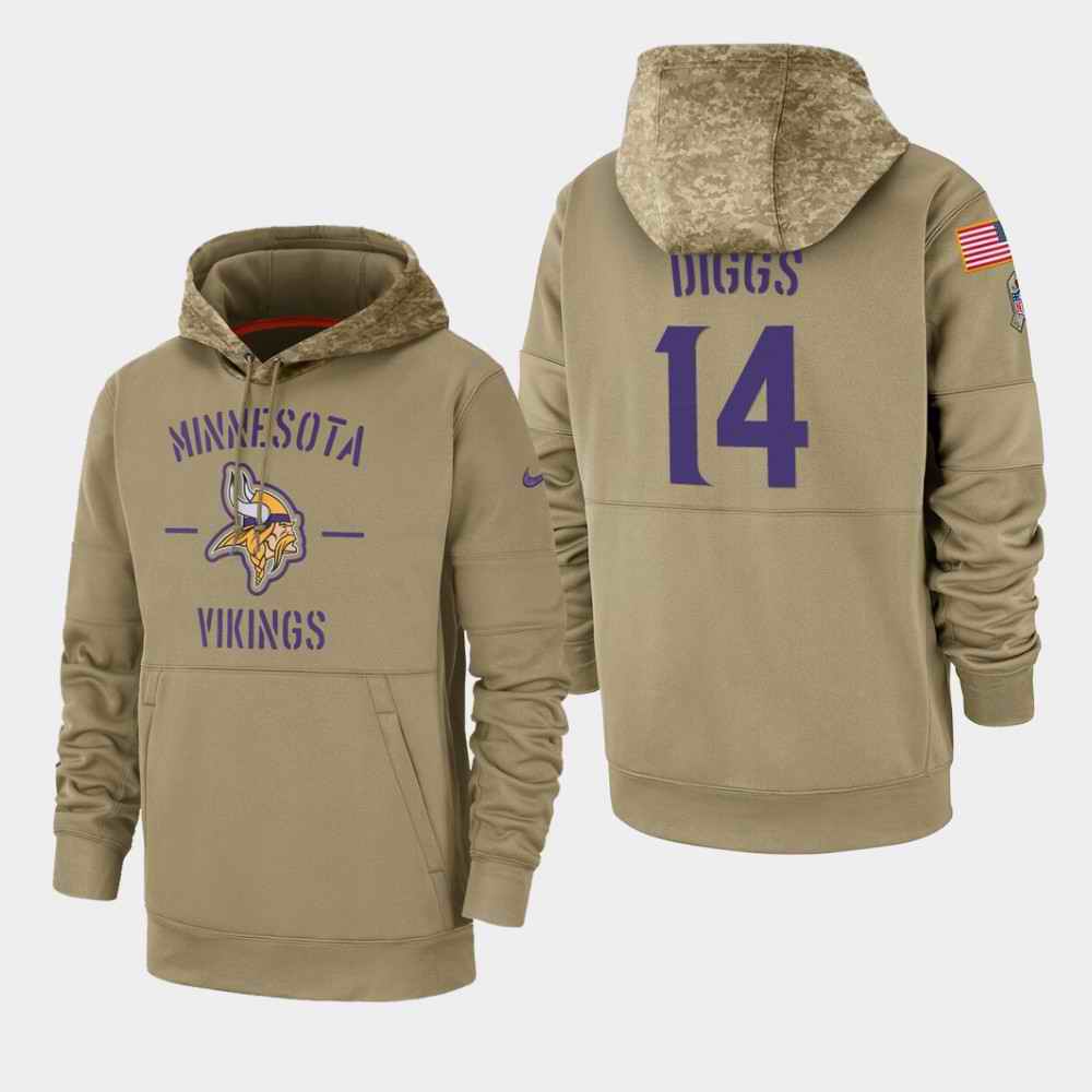 Men's Minnesota Vikings #14 Stefon Diggs Tan 2019 Salute to Service Sideline Therma Pullover Hoodie