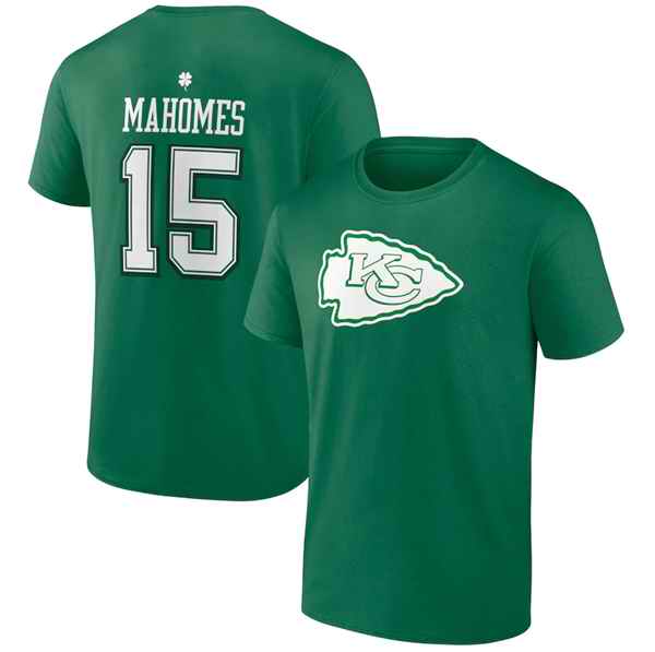 Men's Kansas City Chiefs #15 Patrick Mahomes Green St. Patrick's Day Icon Player T-Shirt