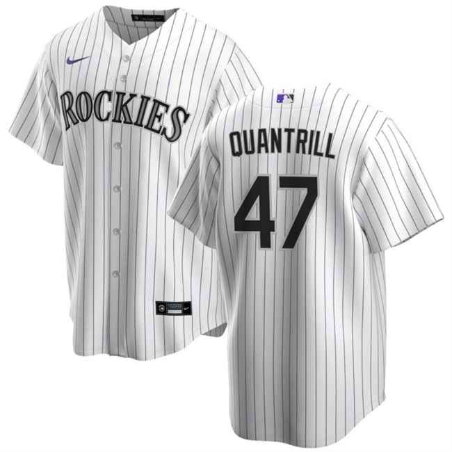Men's Colorado Rockies #47 Cal Quantrill White Cool Base Stitched Baseball Jersey