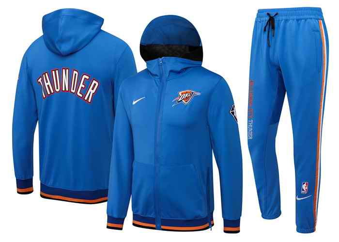 Men's Oklahoma City Thunder 75th Anniversary Blue Performance Showtime Full-Zip Hoodie Jacket And Pants   Suit