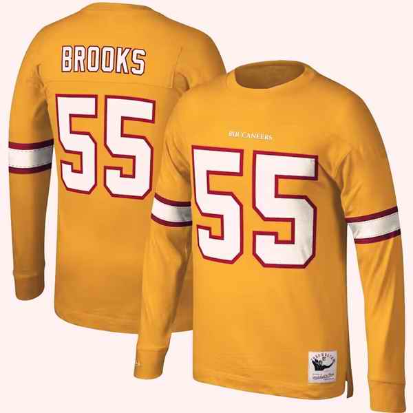 Men's Tampa Bay Buccaneers Customized Orange Mitchell & Ness Throwback Stitched Long Sleeve Jersey