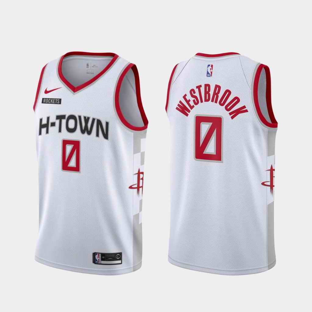 Men's Houston Rockets #0 Russell Westbrook White City Edition Stitched NBA Jersey