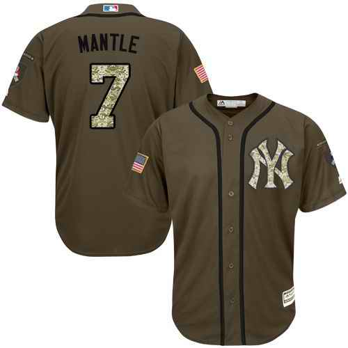 Yankees #7 Mickey Mantle Green Salute to Service Stitched Youth MLB Jersey