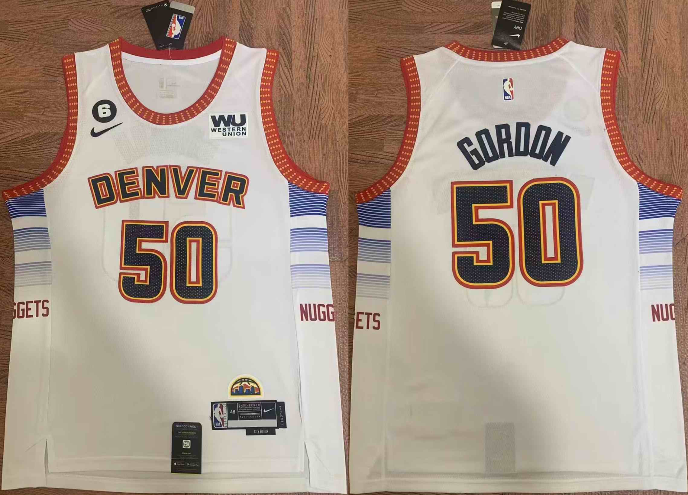 Men's Denver Nuggets #50  Aaron Gordon White 2023 Finals Icon Edition With NO.6 Patch Stitched Basketball Jersey